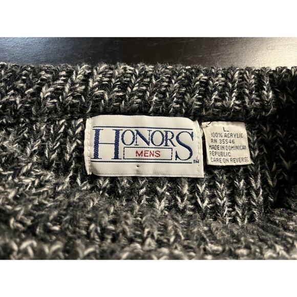 Vintage Honor Men’s Sweater Large Black Gray Marked Chunky Knit - Picture 3 of 7